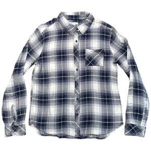 BeachLunchLounge Plaid Button Down Shirt Blue White Rayon - L